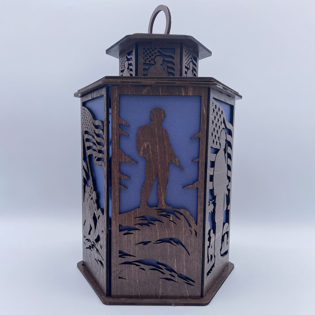 Veterans Legacy Lantern - Laser Cut Wooden Patriotic Memorial Decor with LED