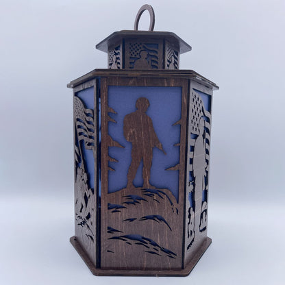 Veterans Legacy Lantern - Laser Cut Wooden Patriotic Memorial Decor with LED
