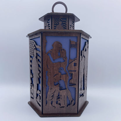 Veterans Legacy Lantern - Laser Cut Wooden Patriotic Memorial Decor with LED