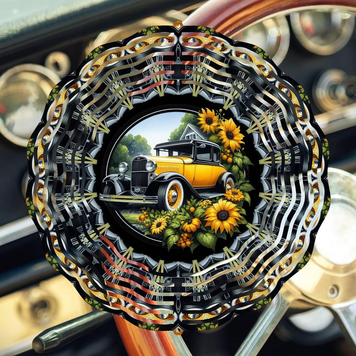 Classic Auto in Yellow - a Wind Spinner - Kimmie's Creations L.L.C.