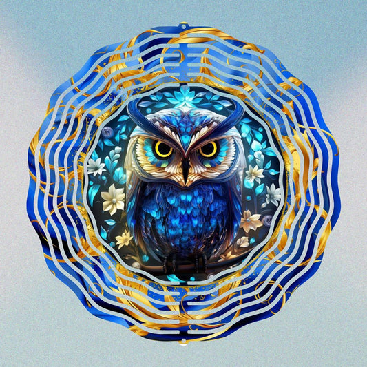 3D Blue Owl Wind Spinner - wind spinner