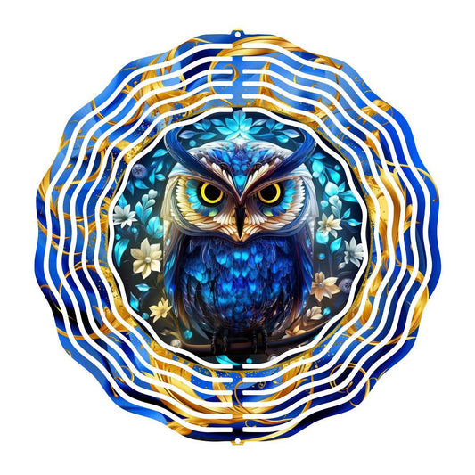 3D Blue Owl Wind Spinner - wind spinner