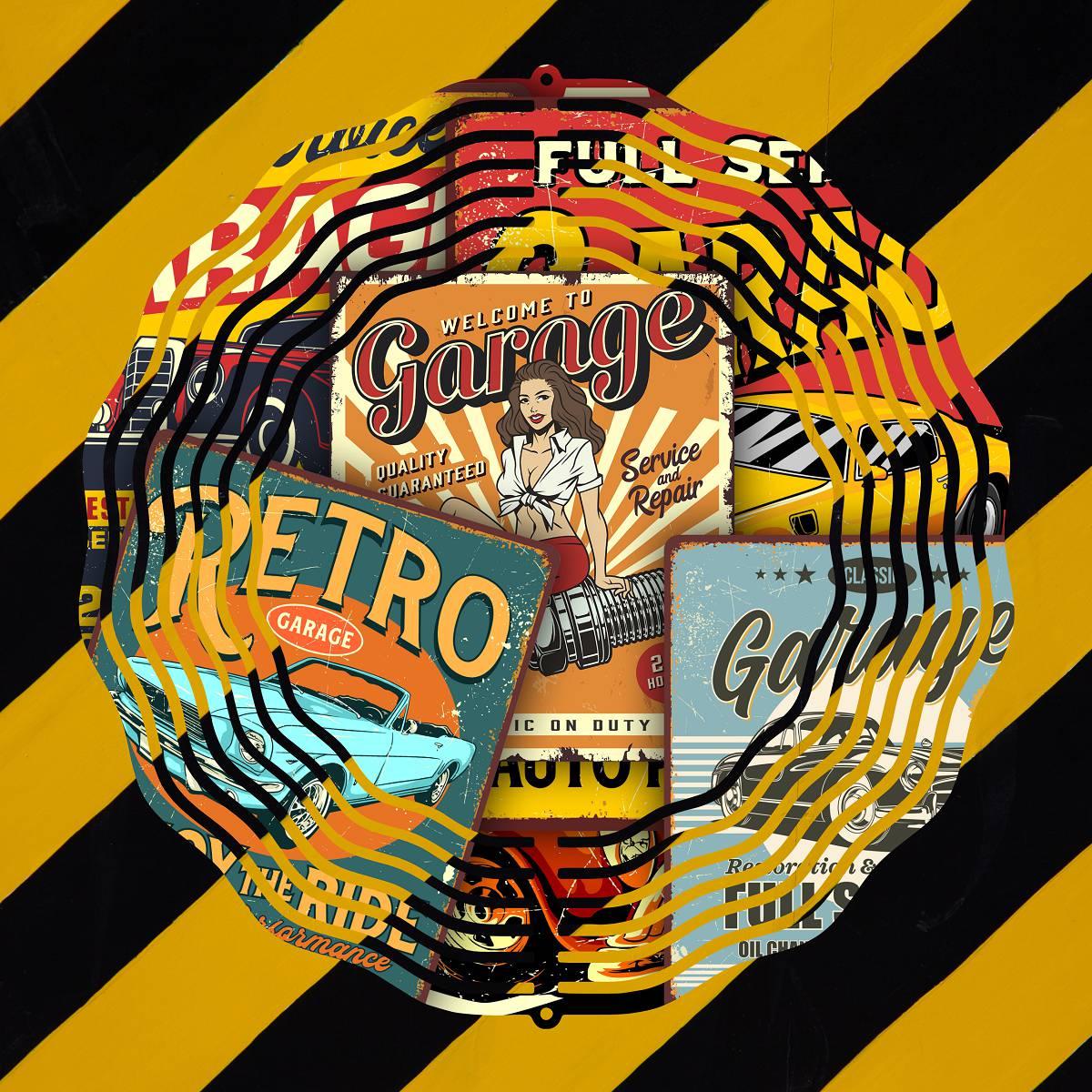 Classic Garage Signs Wind Spinner with 2 design choices - Kimmie's Creations L.L.C.