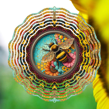 Bee on Colorful Flowers - wind spinner