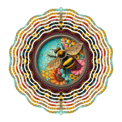 Bee on Colorful Flowers - wind spinner