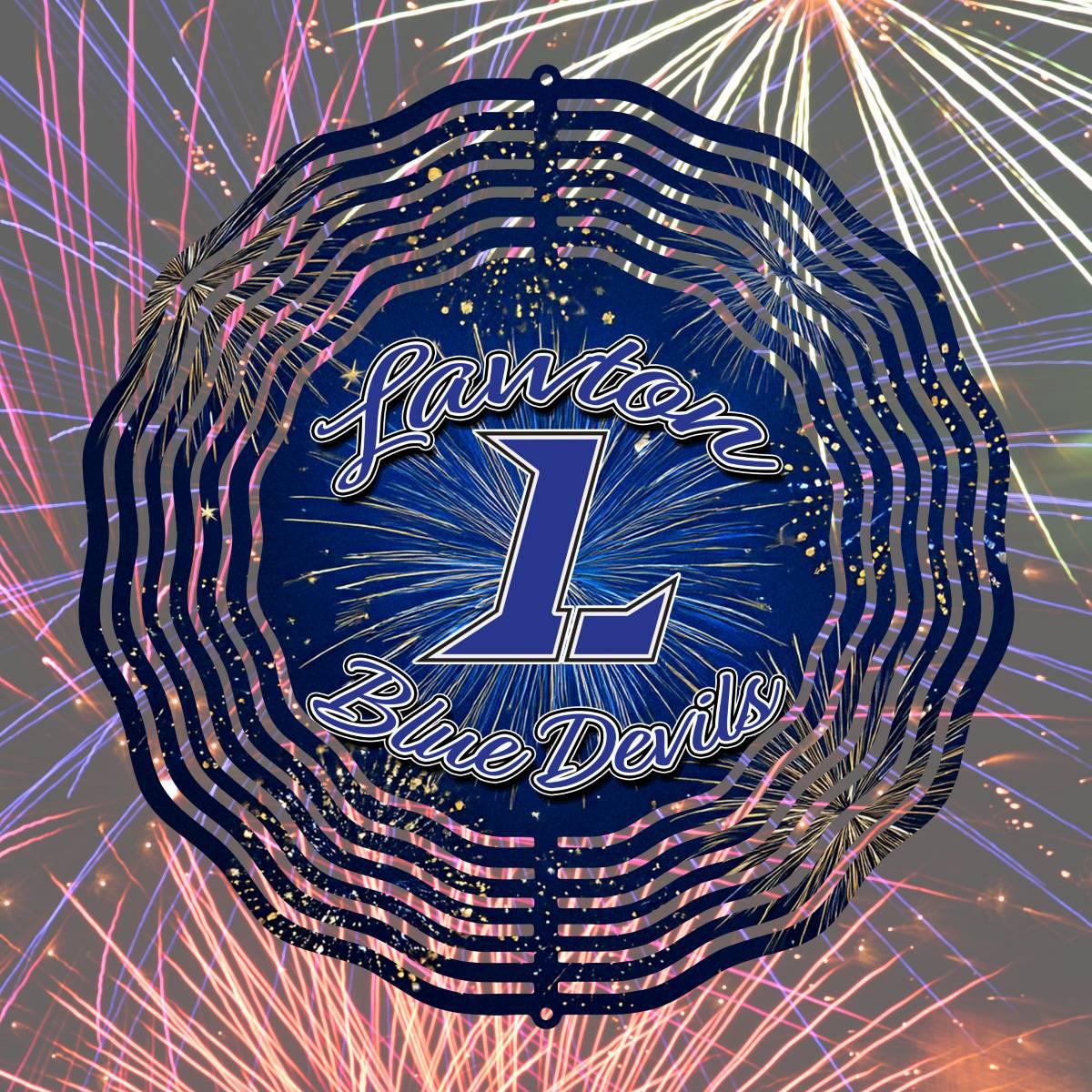 Lawton Blue Devils with Fireworks wind spinner - Kimmie's Creations L.L.C.