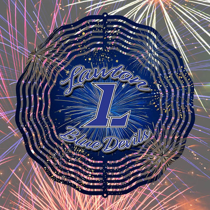 Lawton Blue Devils with Fireworks wind spinner
