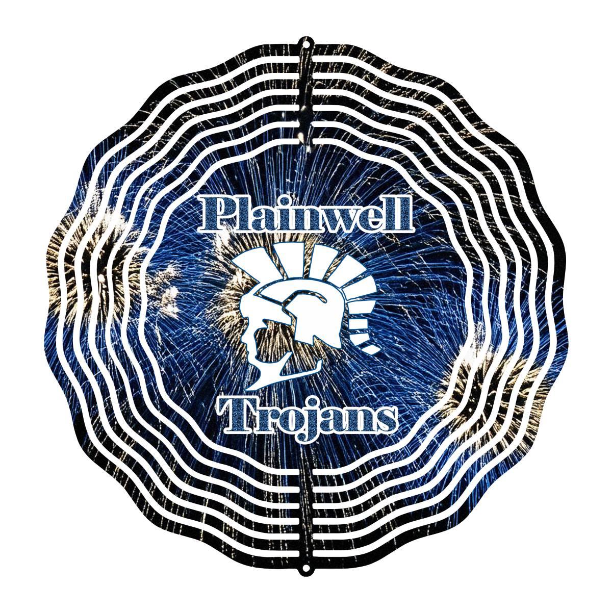 Plainwell Trojans with Fireworks wind spinner - Kimmie's Creations L.L.C.