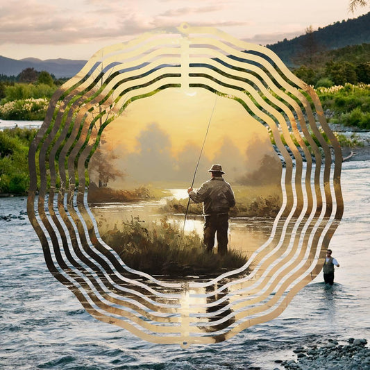 River Fishing Serenity on a Wind Spinner with 6 different image options - Kimmie's Creations L.L.C.