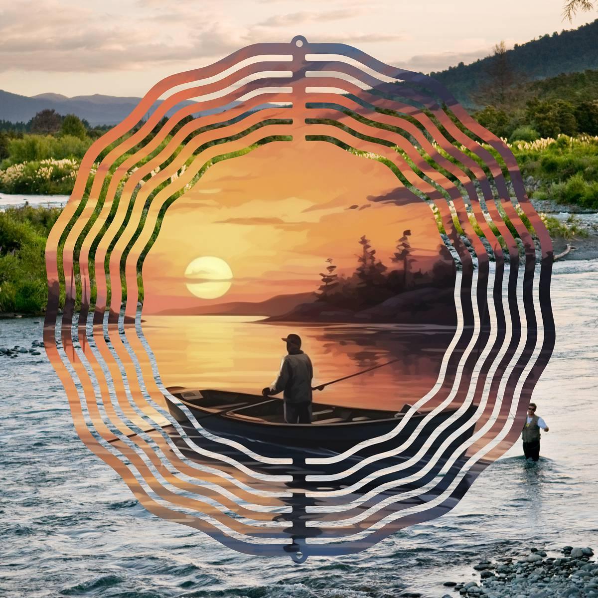 River Fishing Serenity on a Wind Spinner with 6 different image options - 4 - wind spinner