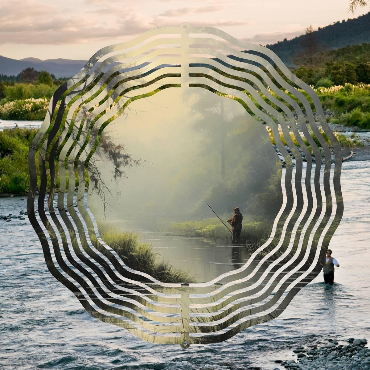 River Fishing Serenity on a Wind Spinner with 6 different image options - Kimmie's Creations L.L.C.