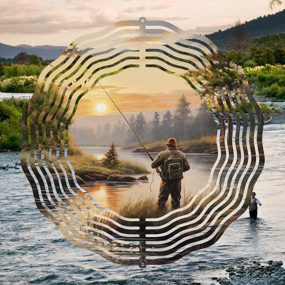 River Fishing Serenity on a Wind Spinner with 6 different image options - Kimmie's Creations L.L.C.