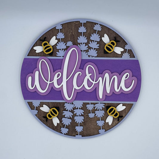 Lavender Bee Welcome Door Sign