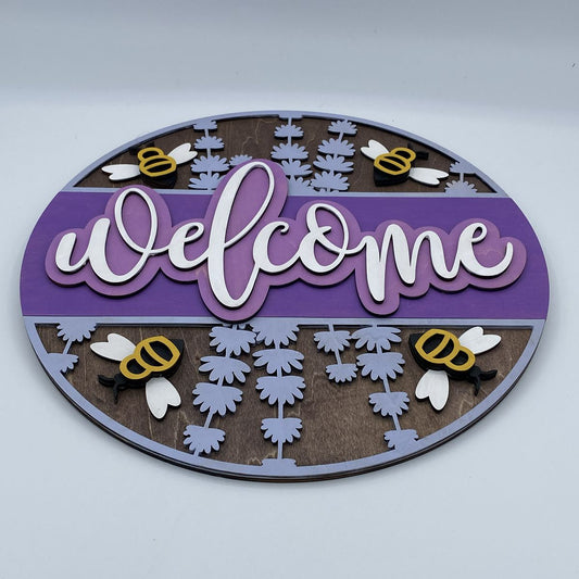 Lavender Bee Welcome Door Sign