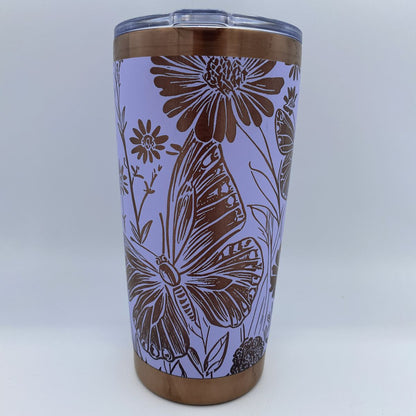 Wildflowers and butterflies engraved 20oz stainless steel tumbler