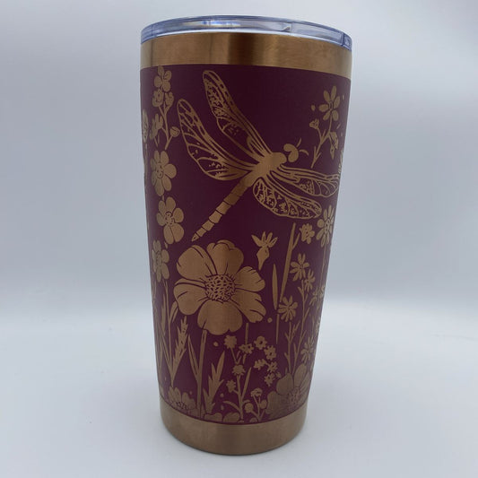 Wildflowers and Dragonflies Engraved Tumbler