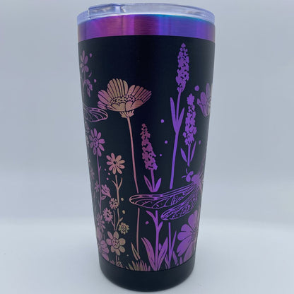 Wildflowers and Dragonflies Engraved Tumbler