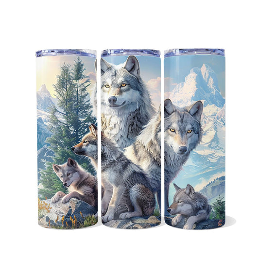 Wolf Family A Dual Opening Skinny Tumbler