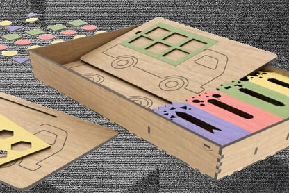 Trucks, Shapes and Colors Wooden Puzzle - Kimmie's Creations L.L.C.