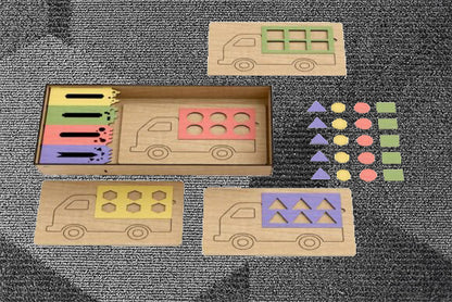 Trucks, Shapes and Colors Wooden Puzzle - Kimmie's Creations L.L.C.