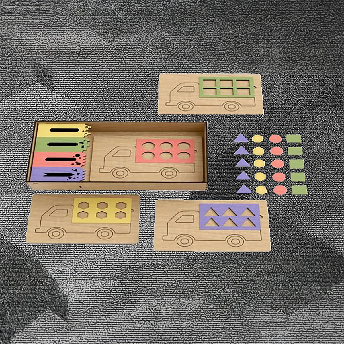 Trucks, Shapes and Colors Wooden Puzzle