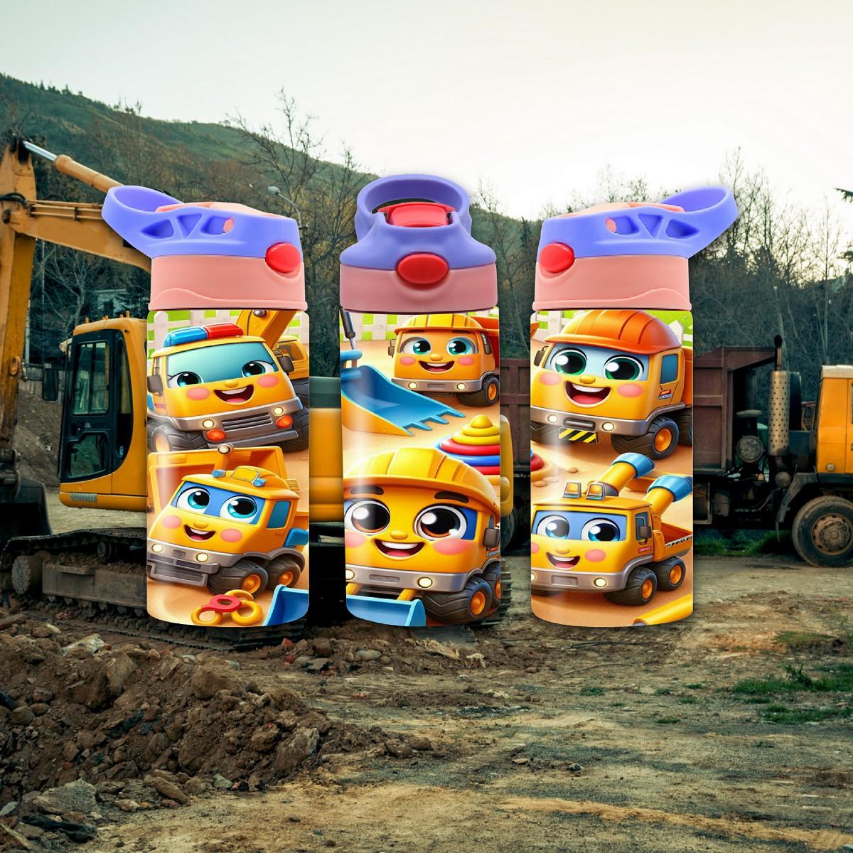 Quirky Cartoon Construction Fun: Hydration Hijinks! a 12 oz Flip Top - Kimmie's Creations L.L.C.