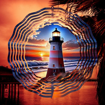 Captivating Sunset Lighthouse Spinner! - wind spinner