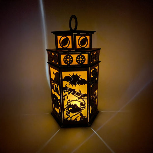 Baby Highland Cow with Tower Cupola flameless candle Lantern