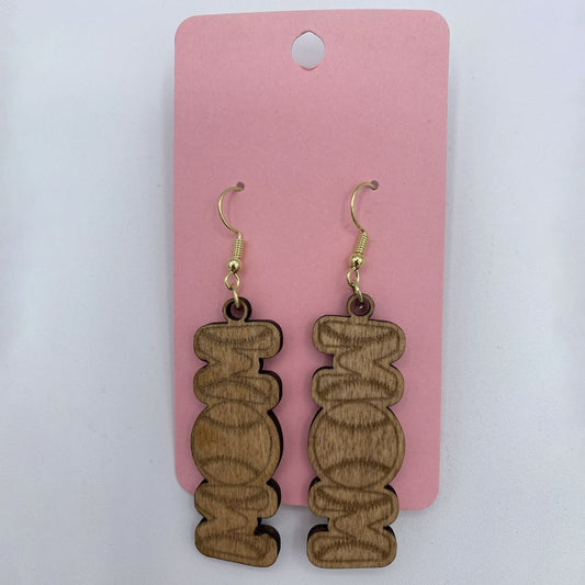 Baseball Mom wooden teardrop earrings laser cut from basswood with hypoallergenic hooks