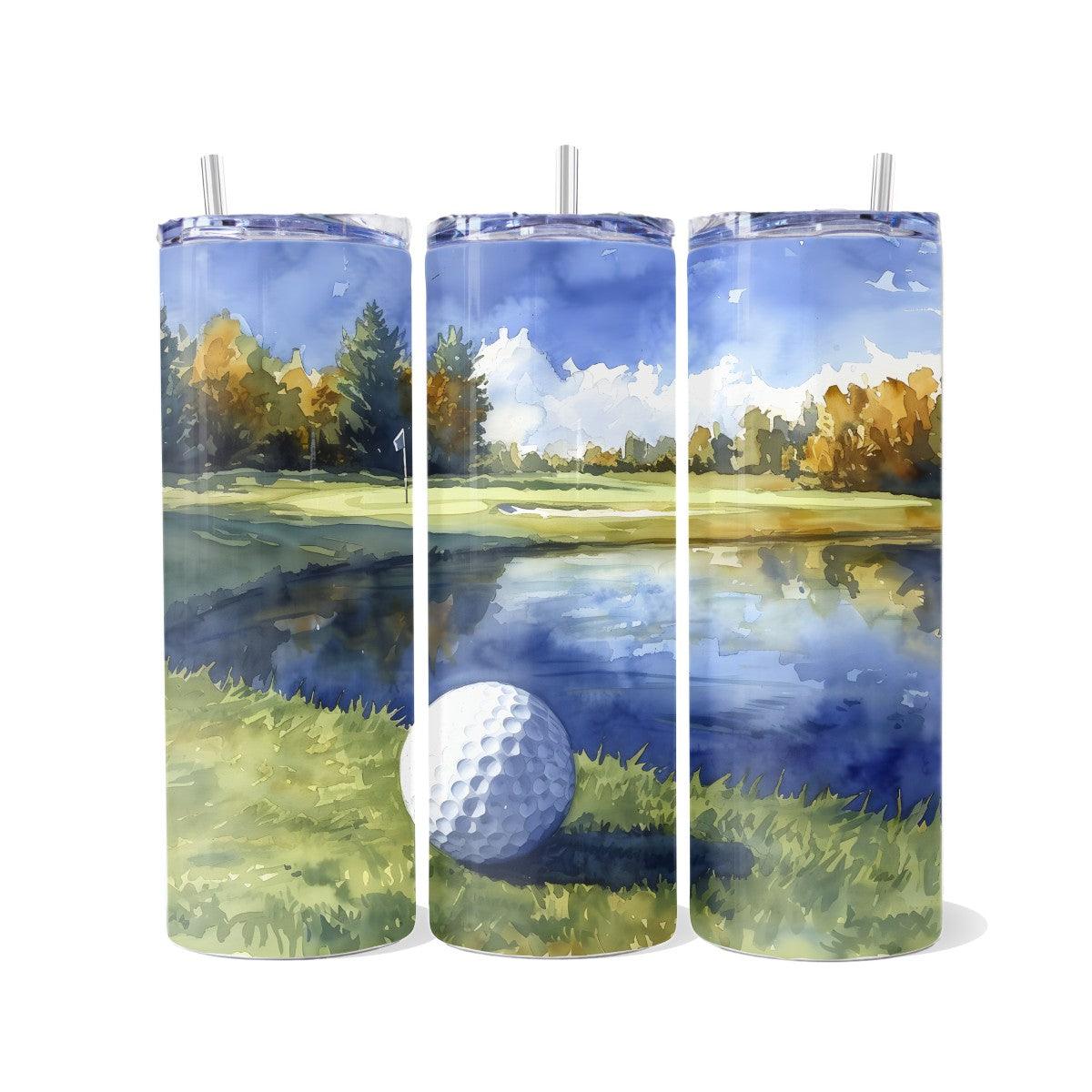 Master the Fairway: Golden Precision Skinny Tumbler - Kimmie's Creations L.L.C.