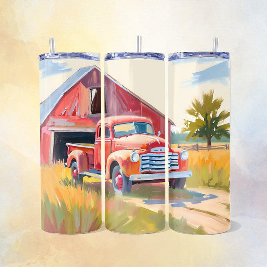 Exquisite Watercolor Vintage Truck on a Farm Skinny Tumbler - skinny tumbler