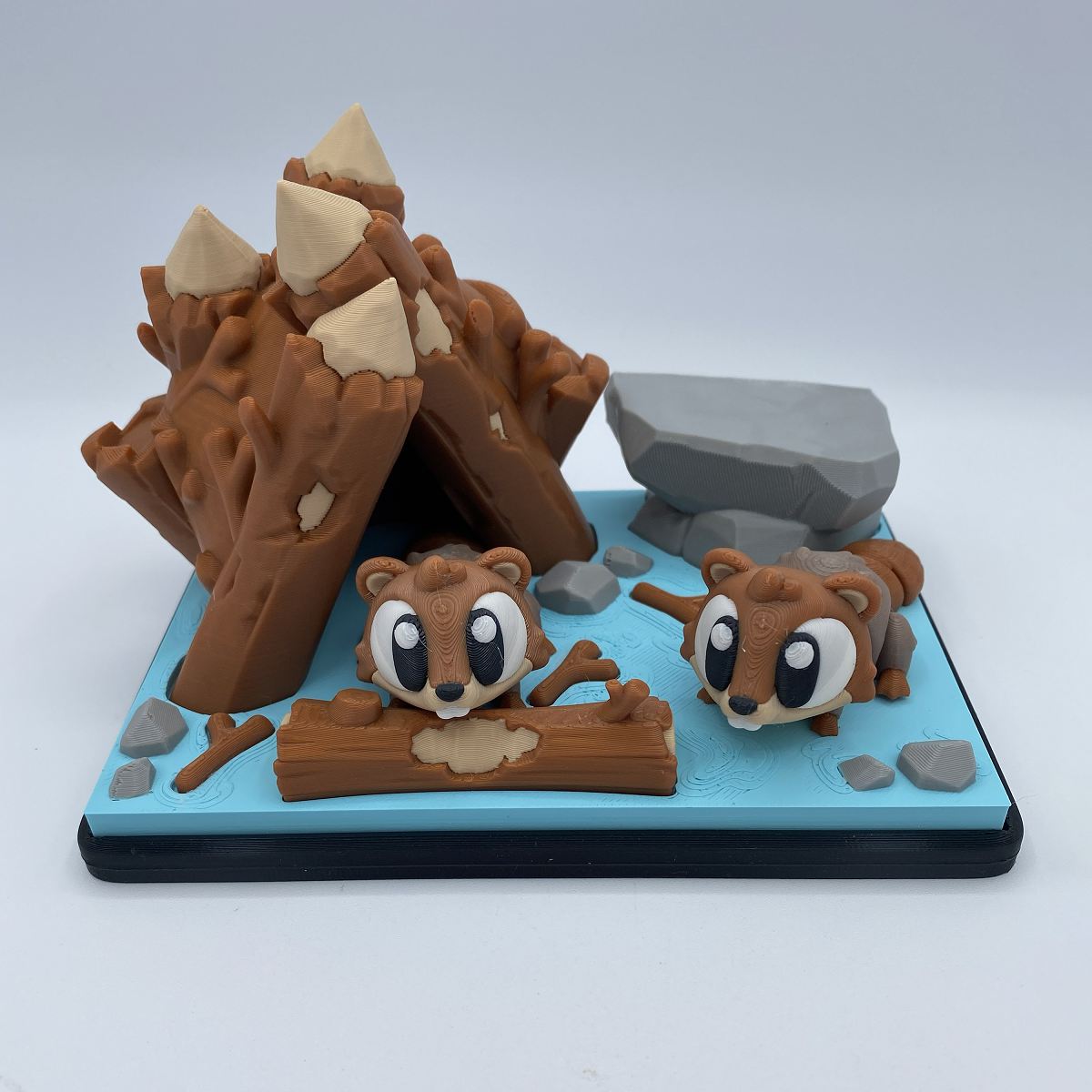 Full Beaver Dam Playset showing dam and two poseable beavers from multiple angles