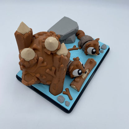 Close-up of articulated beaver on 3D printed beaver dam playset