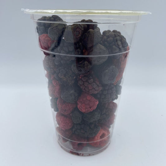 Berry Medley freeze-dried fruit snack mix in 1.5oz container with strawberries blueberries blackberries and raspberries