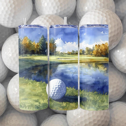 Master the Fairway: Golden Precision Skinny Tumbler - skinny tumbler