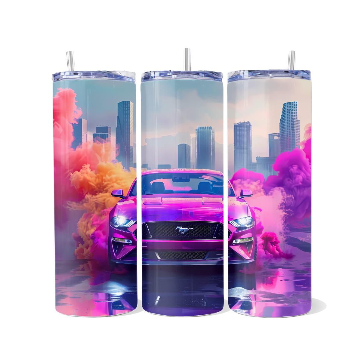 Purple Mustang in the City Skinny Tumbler - Kimmie's Creations L.L.C.