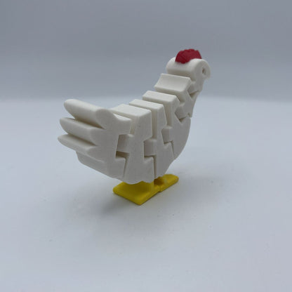 Flexi chicken posed in different positions showing articulated joints