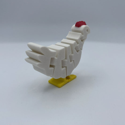 Flexi chicken posed in different positions showing articulated joints