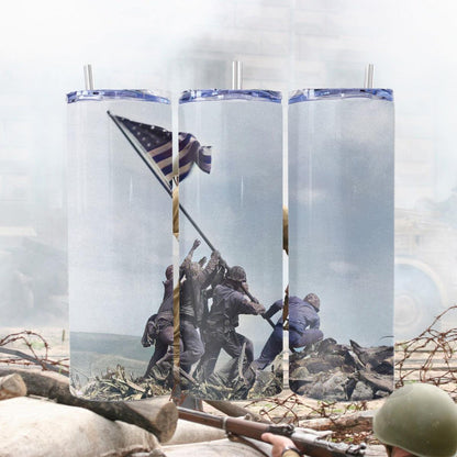 Iwo Jima Flag Raising Skinny Tumbler - skinny tumbler