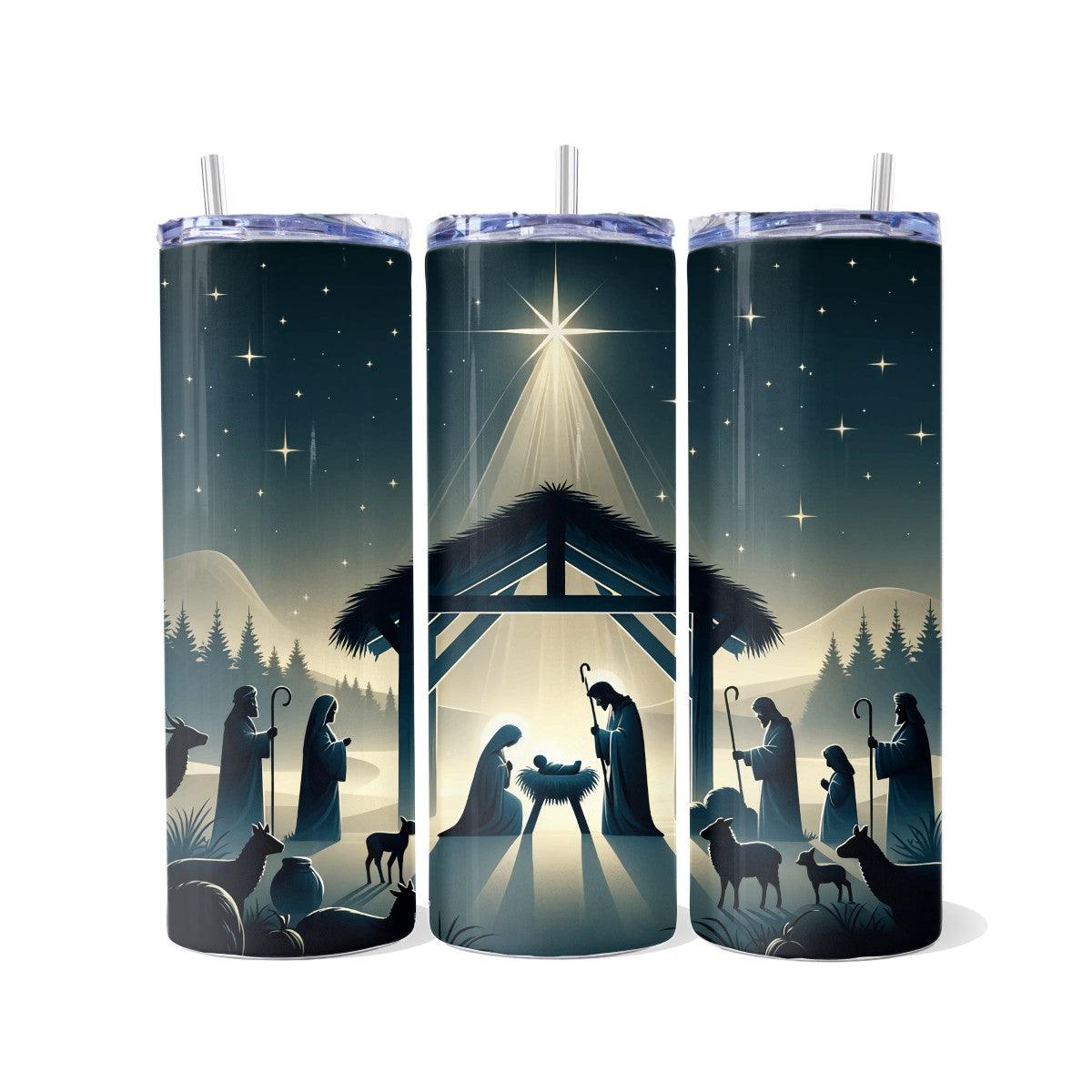 Glowing Nativity in Black and White! - a Skinny Tumbler - Kimmie's Creations L.L.C.