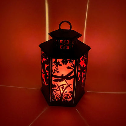 Dragonfly & Floral Cupola design flameless candle Lantern
