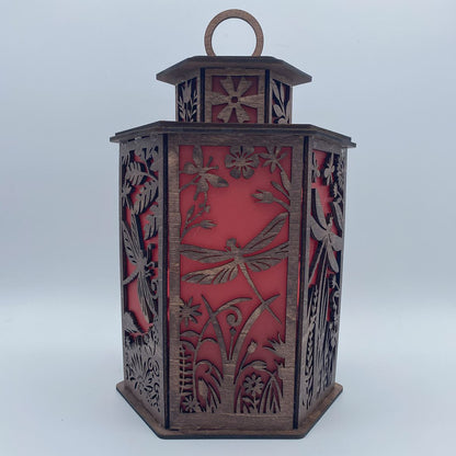 Dragonfly & Floral Cupola design flameless candle Lantern