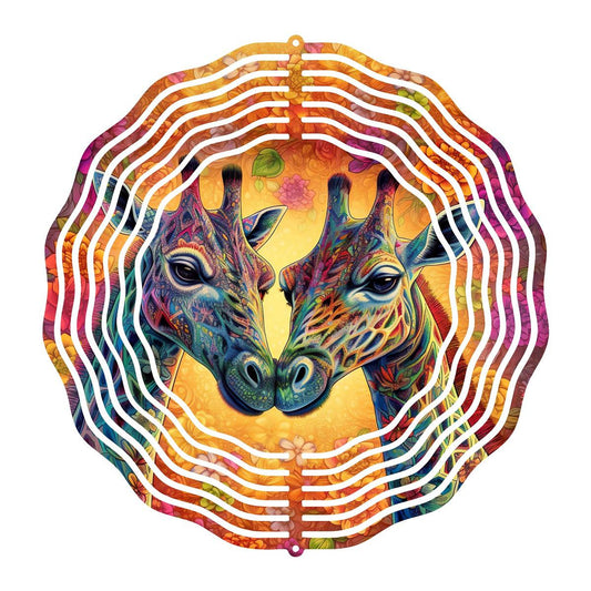 Two Colorful Nuzzling Giraffes on a Wind Spinner - Kimmie's Creations L.L.C.