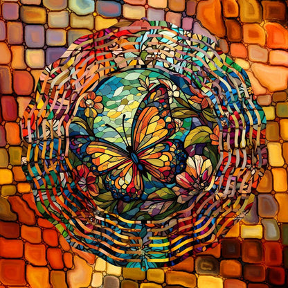 Stained-glass Butterfly with 3 design choices - a Wind Spinner - 02 - wind spinner