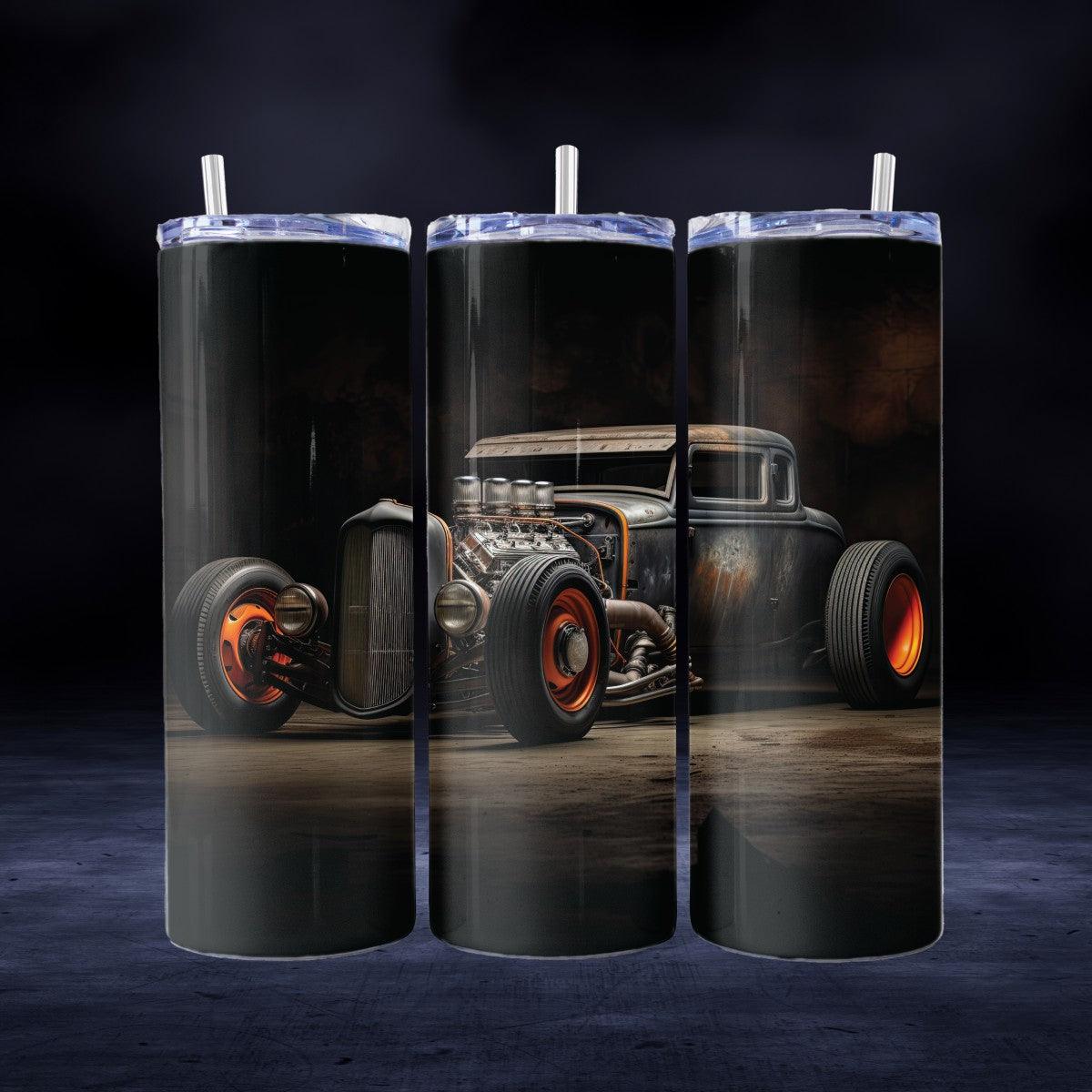 Street Rod in Black with Red Wheels Skinny Tumbler - Kimmie's Creations L.L.C.