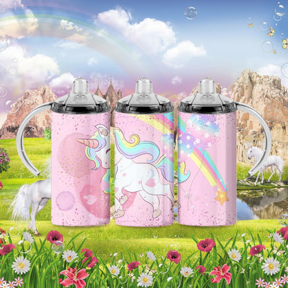 The Magical Journey of Hydration: Unleash the Pink Unicorn! - a 12 oz Sippy - sippy cup