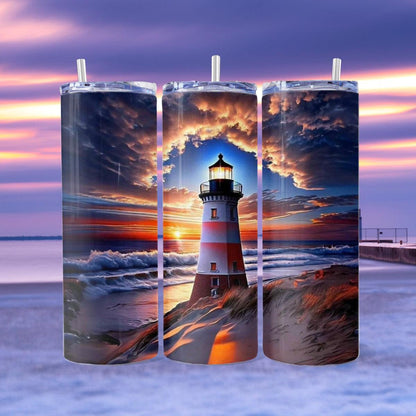Sunset Lighthouse Skinny Tumbler: An Exceptional View - skinny tumbler