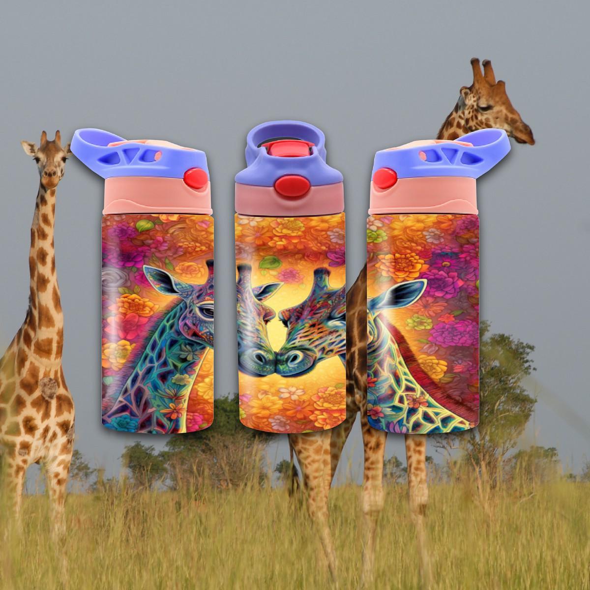 Playful Giraffes Share Refreshing Moments - a 12 oz Flip Top - Kimmie's Creations L.L.C.