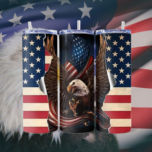 The U.S. Flag with an Eagle Ripping Through it - a Skinny Tumbler - Kimmie's Creations L.L.C.