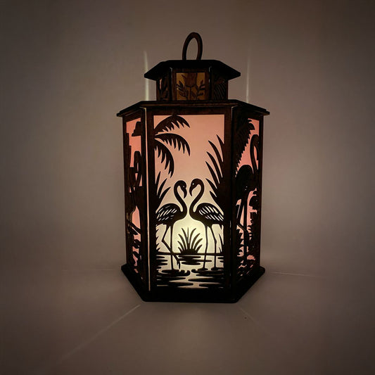 Flamingo theme with a Cupola design flameless candle Lantern